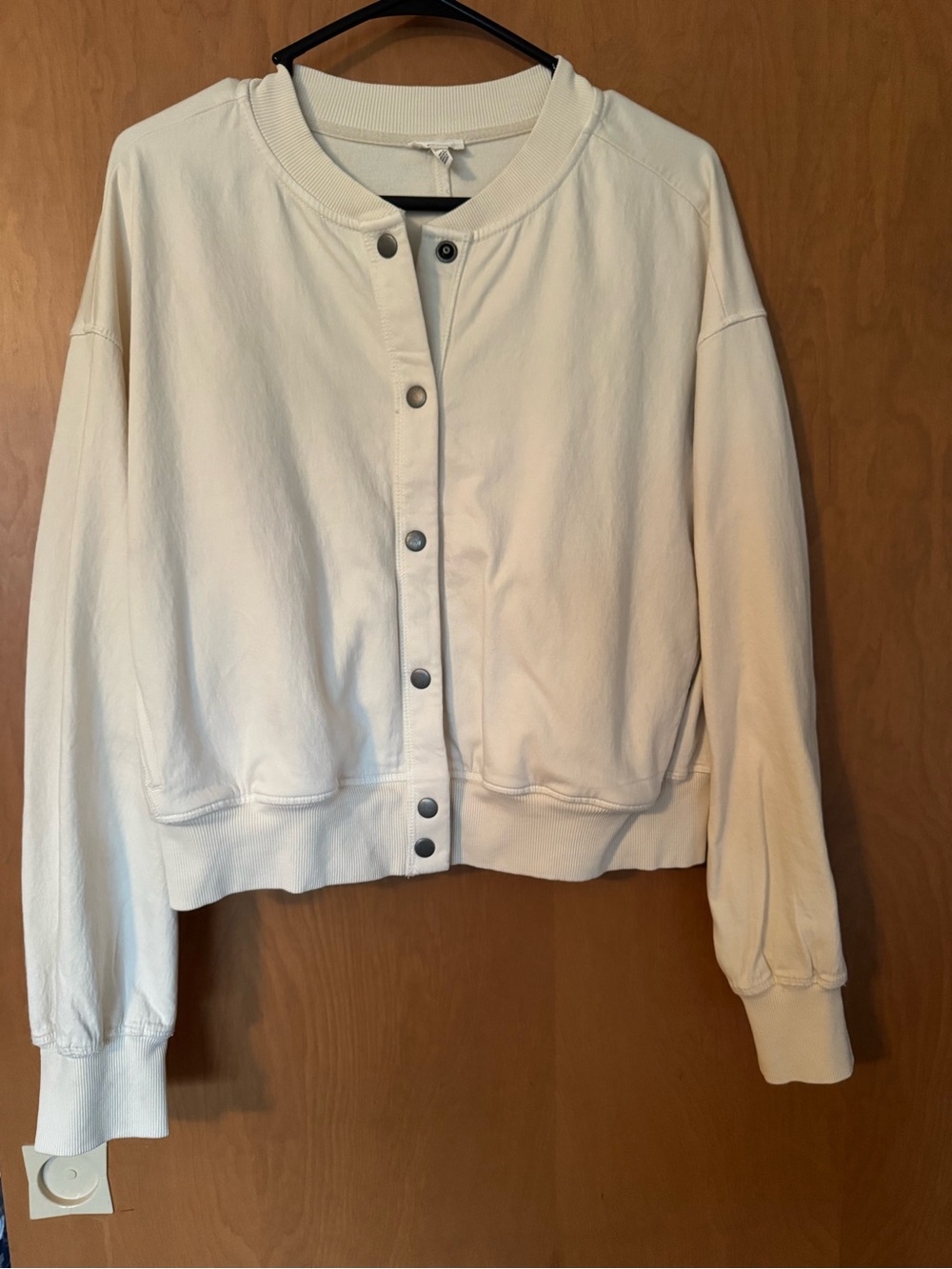 aerie Cream Snap-Front Cropped Bomber Jacket